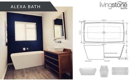 ALEXA BATH: L 1550MM X W 650MM X H 540MM R15 918.00