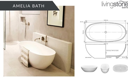 AMELIA BATH: L 1490MM X W 755MM X H 505MM R12 435.00