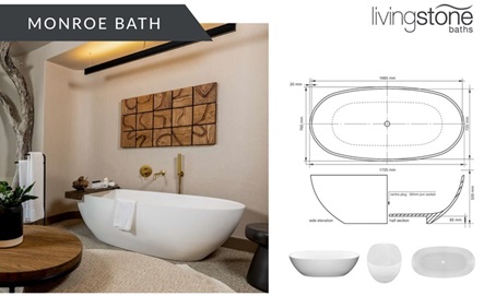 MONROE BATH: L 1725MM X W 765MM X H 520MM R18 432.00